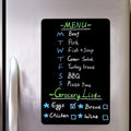 Magnetic mini chalkboard set for fridge, writable and erasable, suitable for home use, from Everything Baby, in a playful building toy style.