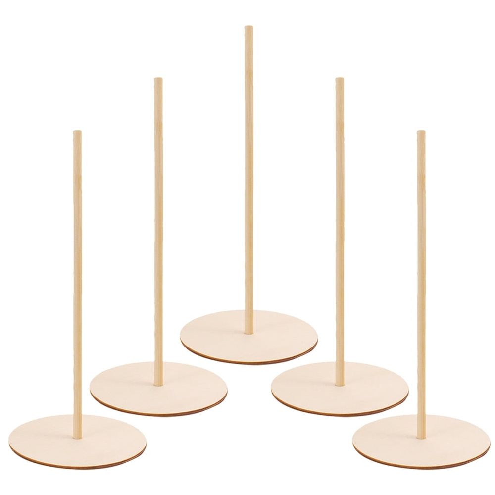 Set of 5 wooden donut display stands with detachable round holders, perfect for kids' parties and event decor.