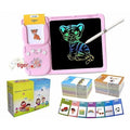 Pink toddler talking flash cards with drawing tablet for kindergarten learning, sensory play, and speech development for kids ages 2-6.