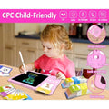 Pink toddler talking flash cards with drawing tablet for kindergarten learning, sensory play, and speech development for kids ages 2-6.