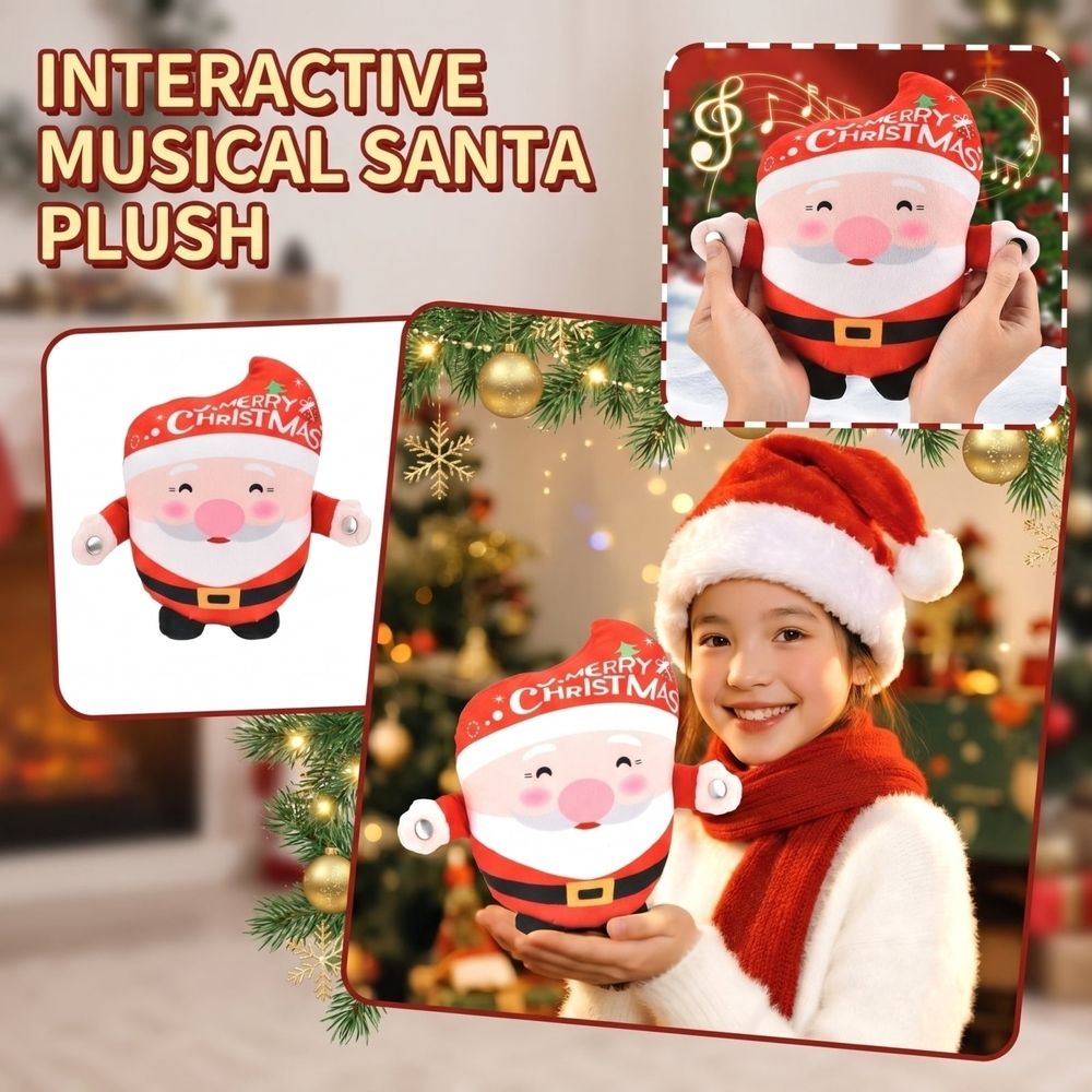 Interactive sensing Santa Claus plush toy, 9.25 inches, musical sound toy for kids, festive holiday decor and fun Christmas gift