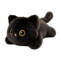Black plush cat stuffed animal with weighted beads, soft cuddle pillow, perfect for kids and cat lovers.