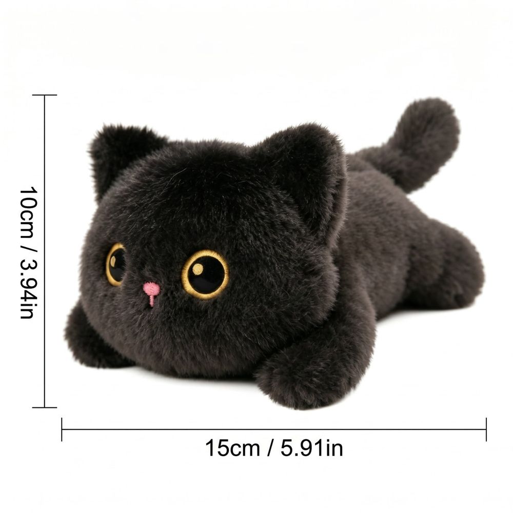 Black cat stuffed animal plush toy with weighted beads, soft short plush cuddle pillow for kids and adults, perfect gift for cat lovers.