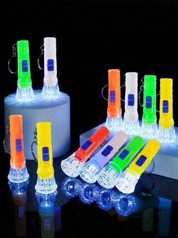 Mini LED flashlights by Everything Baby, 12-pack with keychain pendants in four colors, ideal for kids' party favors and prizes.