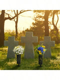 Weather-resistant memorial flower stand with four sturdy grave vases for outdoor cemetery decoration and tribute.
