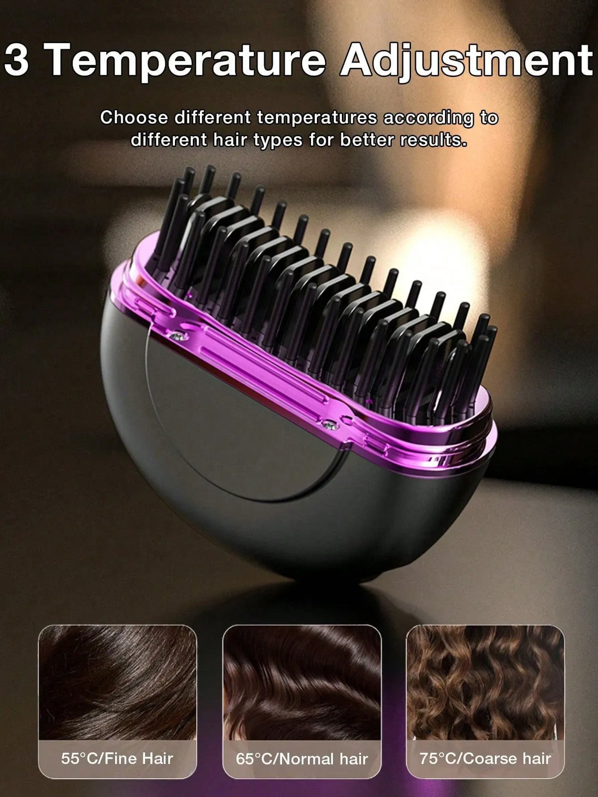 Portable GENAI Mini cordless hair straightening brush with negative ions, lightweight design, suitable for travel and quick styling.