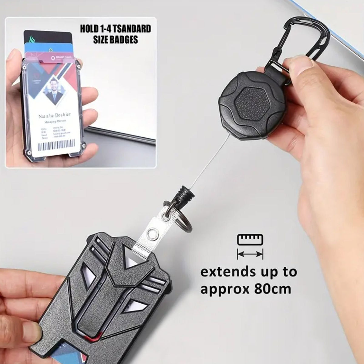 Retractable heavy-duty badge scroll keychain with spring, suitable for students and workers, featuring a portable card holder.