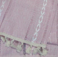 Pink boho-style rectangular tablecloth with tassel stripe pattern, polyester woven desk cover for dresser or bedside table.