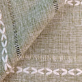 Green boho-style rectangular tablecloth with tassel stripe pattern, polyester woven desk cover for dresser or bedside table.