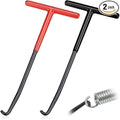 Red and black motorcycle exhaust spring puller tool with T-shaped handle and rubber coating for easy spring removal and maintenance.