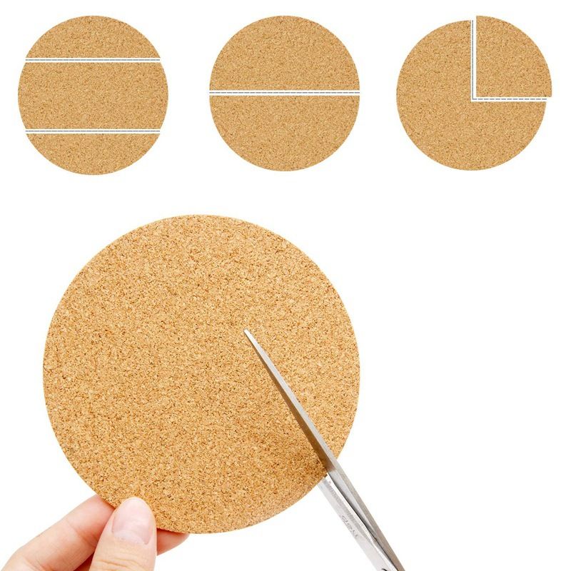 Set of 100 round self-adhesive cork coasters with cork backing sheets, ideal for DIY crafts and coasters.