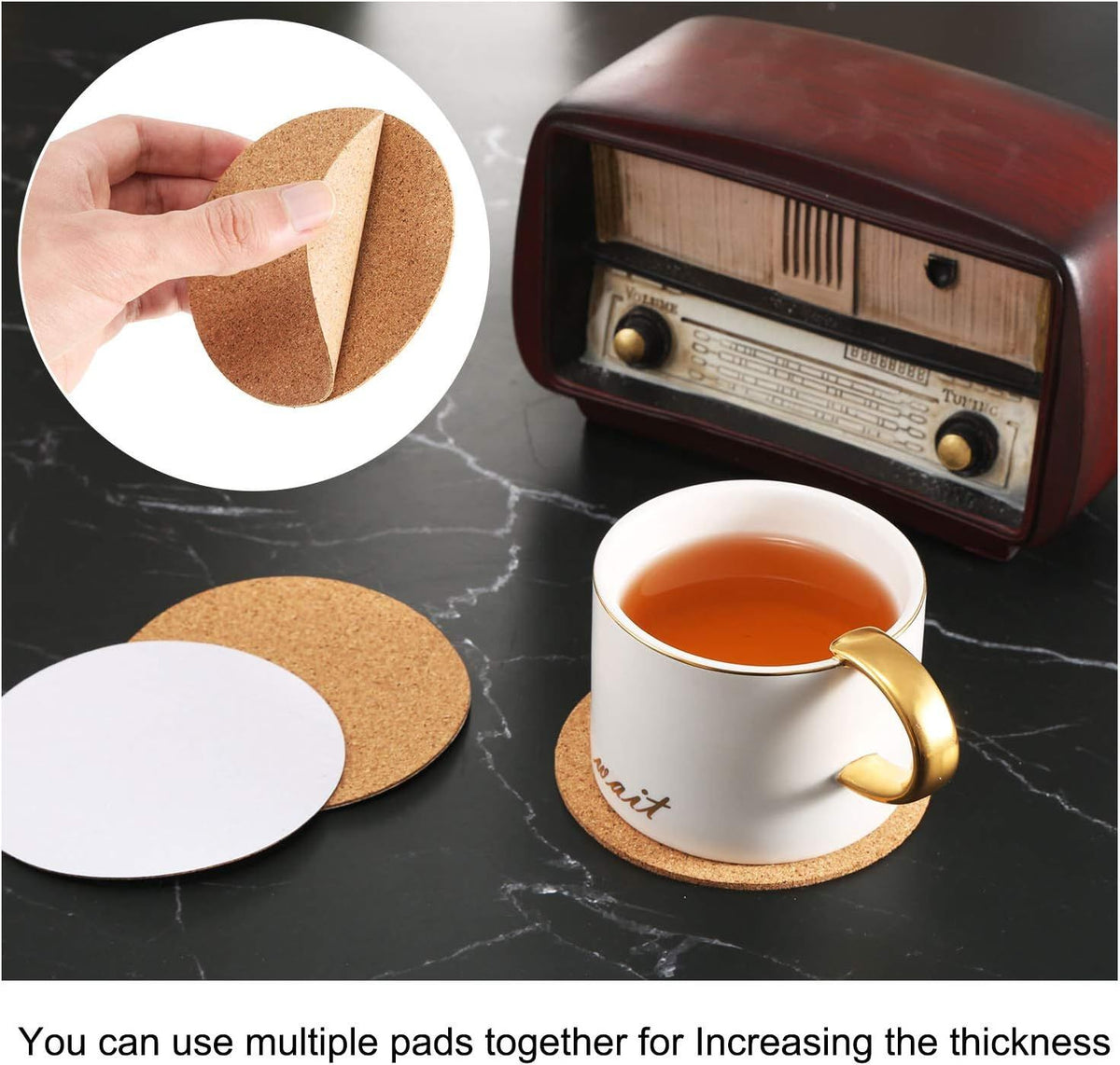 Set of 100 round self-adhesive cork coasters and mats, 9cm, for DIY crafts and coaster projects, by Everything Baby.