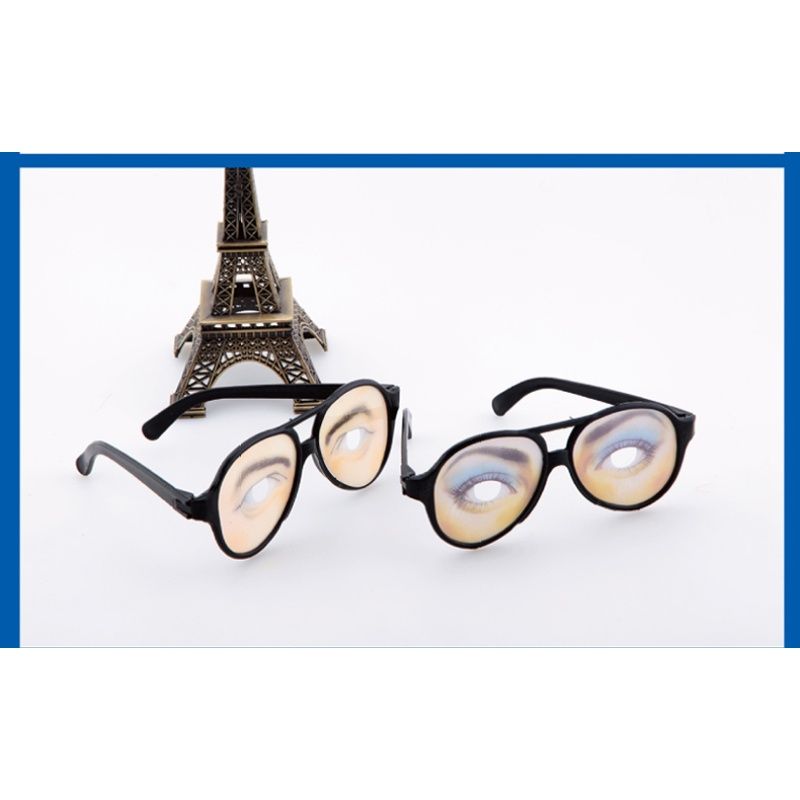 Pair of funny Halloween prank glasses with exaggerated eyes, perfect for kids' pretend play and costume parties.