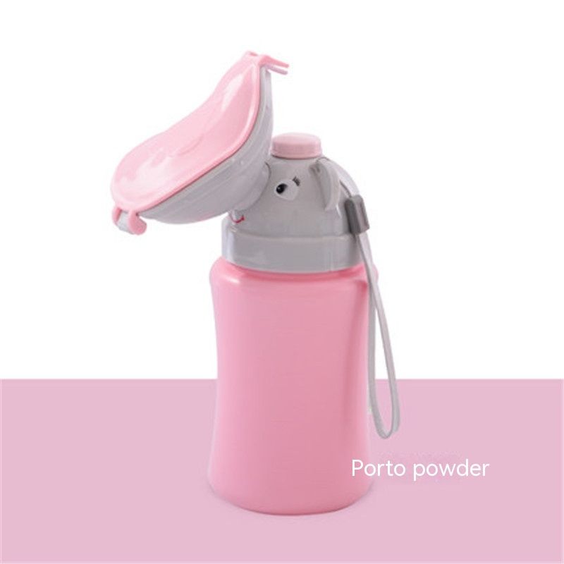 Pink travel urinal for girls, portable potty cup for camping, travel, or potty training, designed for kids' convenience and hygiene