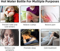 Rubber hot water bottle with soft cover, 2-liter size, for pain relief and warming neck, shoulders, knees, and feet.