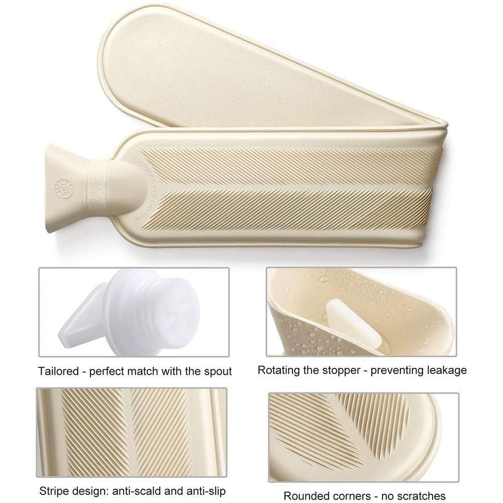 Soft cover 2L hot water bottle from Everything Baby, ideal for pain relief, neck, shoulders, knees, and feet warming.