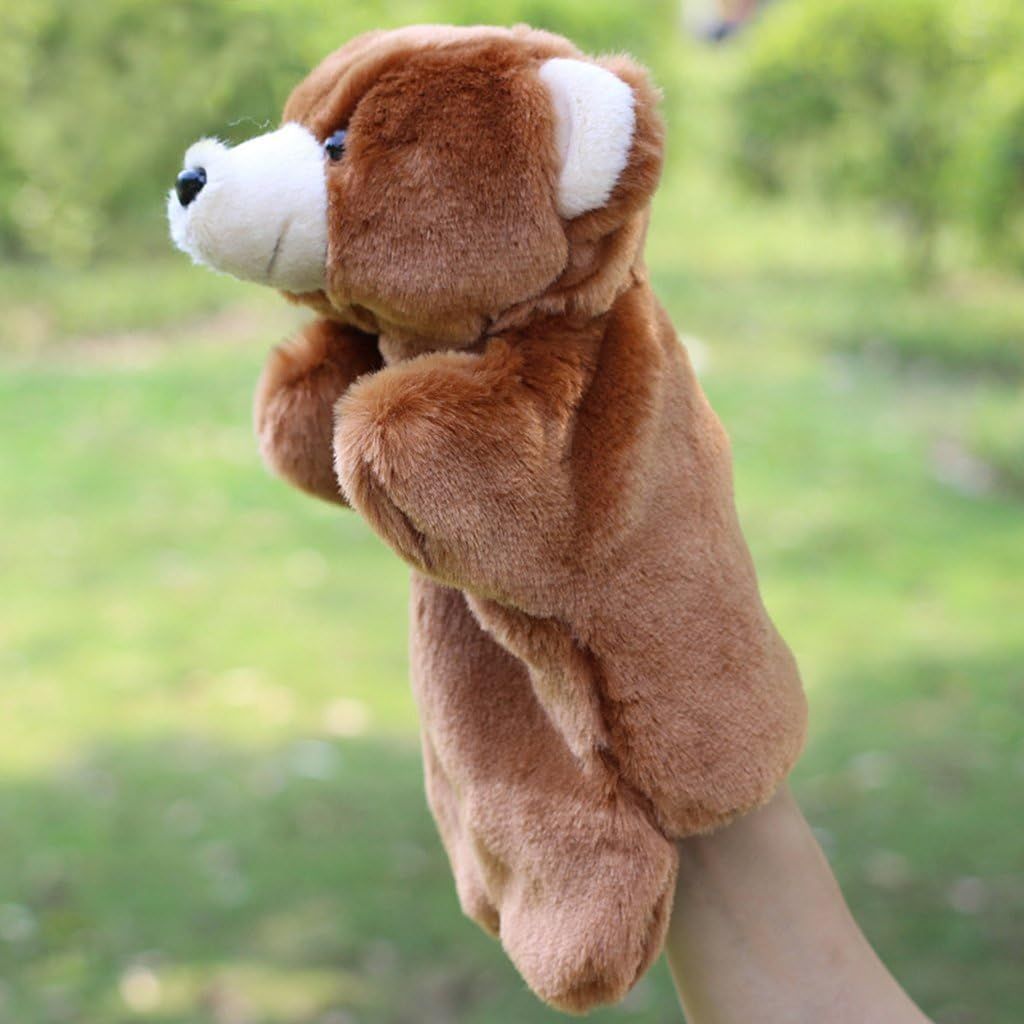 Cute zoo animal hand puppet featuring bear and other animal characters, ideal for baby and kids pretend play activities.