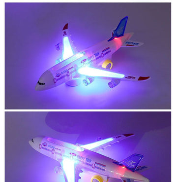 Toysery airplane toy for kids with LED lights and sounds, bump and go action, perfect for toddlers aged 3-12 years.