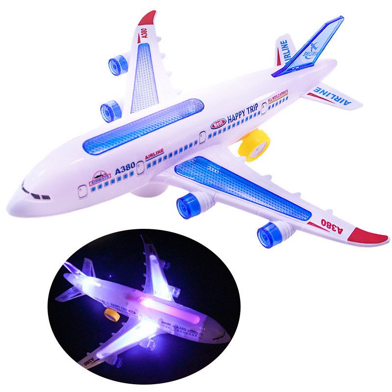 Toysery airplane toy for kids with LED lights and sounds, perfect for toddlers and children ages 3-12, in pretend play setting.