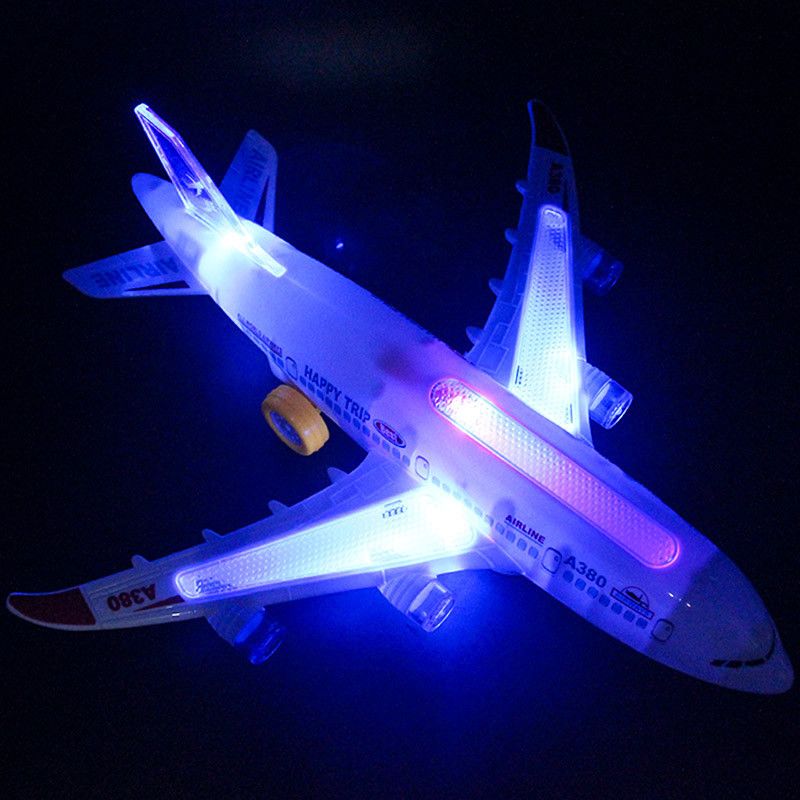Toysery airplane toy for kids with LED lights, sounds, and bump-and-go action, suitable for toddlers aged 3-12 years.