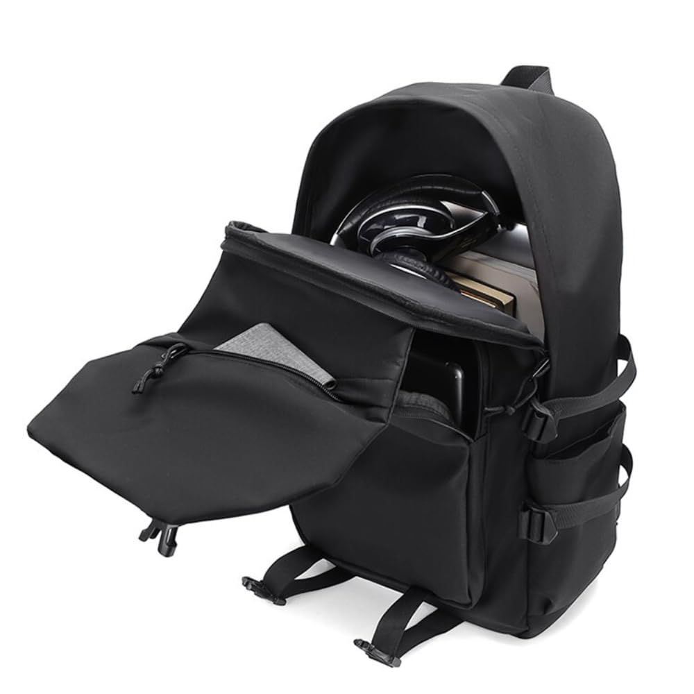 Black waterproof travel backpack with high capacity, side pockets, suitable for men and women, from Everything Baby.