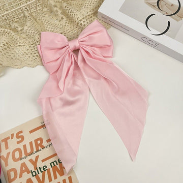 Pink Hair Bow Clips for Women,Large White Satin Hair Bows,Long-Tail Alligator Clips,Big Hair Bow Girls 2pcs Hair Accessories
