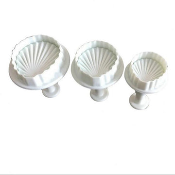 3 PCS Cute Shell Shape Biscuit Cutters Plastic Cookie Stamps Plunger Cutter Molds Embossing Spring Mold Printed Presses