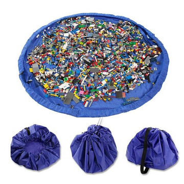Toy Storage Mat Bag by Drawstring Play Mat Bag Toy Storage Container for Kids with Cap can as Gift（ Blue）