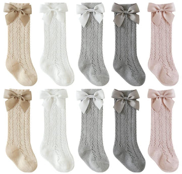 5 pairs Baby Girl Knee-High Socks Toddlers Bow Stockings Newborn Infant Non-Slip Sock Suitable for Spring ,Summer, Autumn