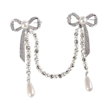 Brooches & Pins Brooch Fashion Rhinestone Double Bowknot Pin Brooch Vintage Pearls Tassel Suit Collar Lapel Shirt Brooches Pin