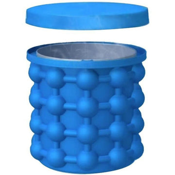 Ice Cube Mold Ice Trays, Large Silicone Ice Bucket, (2 in 1) Ice Cube Maker, Round,Portable (Dark blue)
