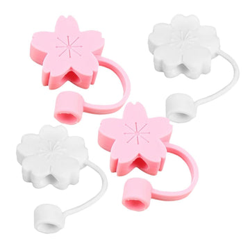 Four cute girl-themed drink covers with straw caps and dust plugs, featuring Hawaii cartoon designs for kids' glass accessories.