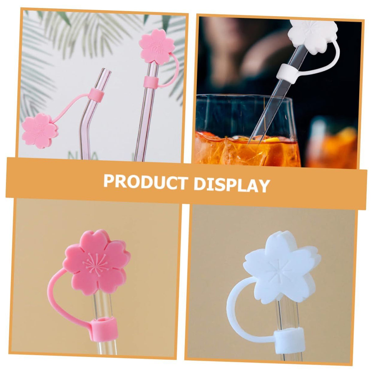 Four cute girl-themed drink cover caps with skull designs, straw protectors, and dust plugs for baby and kid's glass accessories.