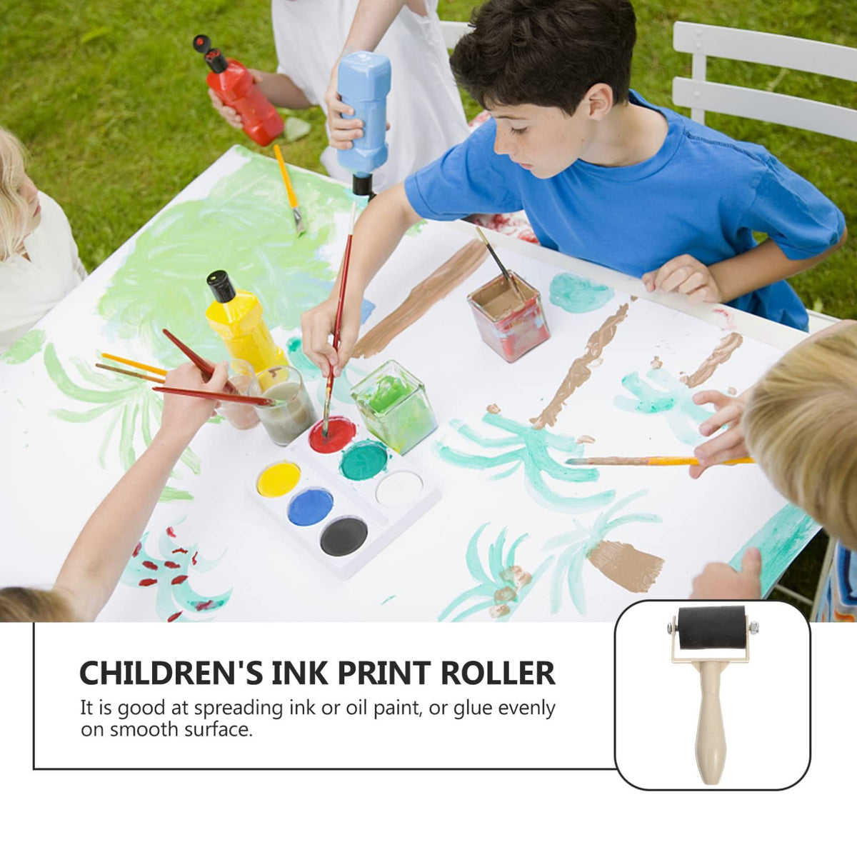 Kids Tools Seam Roller set featuring five plastic rubber printmaking rollers for crafting and art projects for kids.
