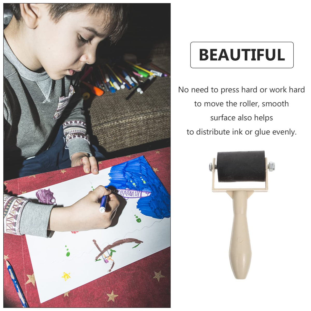 Kids Tools rubber printmaking roller set with five colorful plastic rollers for crafting and art projects for children.