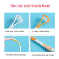 Four-piece tongue scraper and brush set for kids, helps fight bad breath and promote fresh oral health for babies and children.