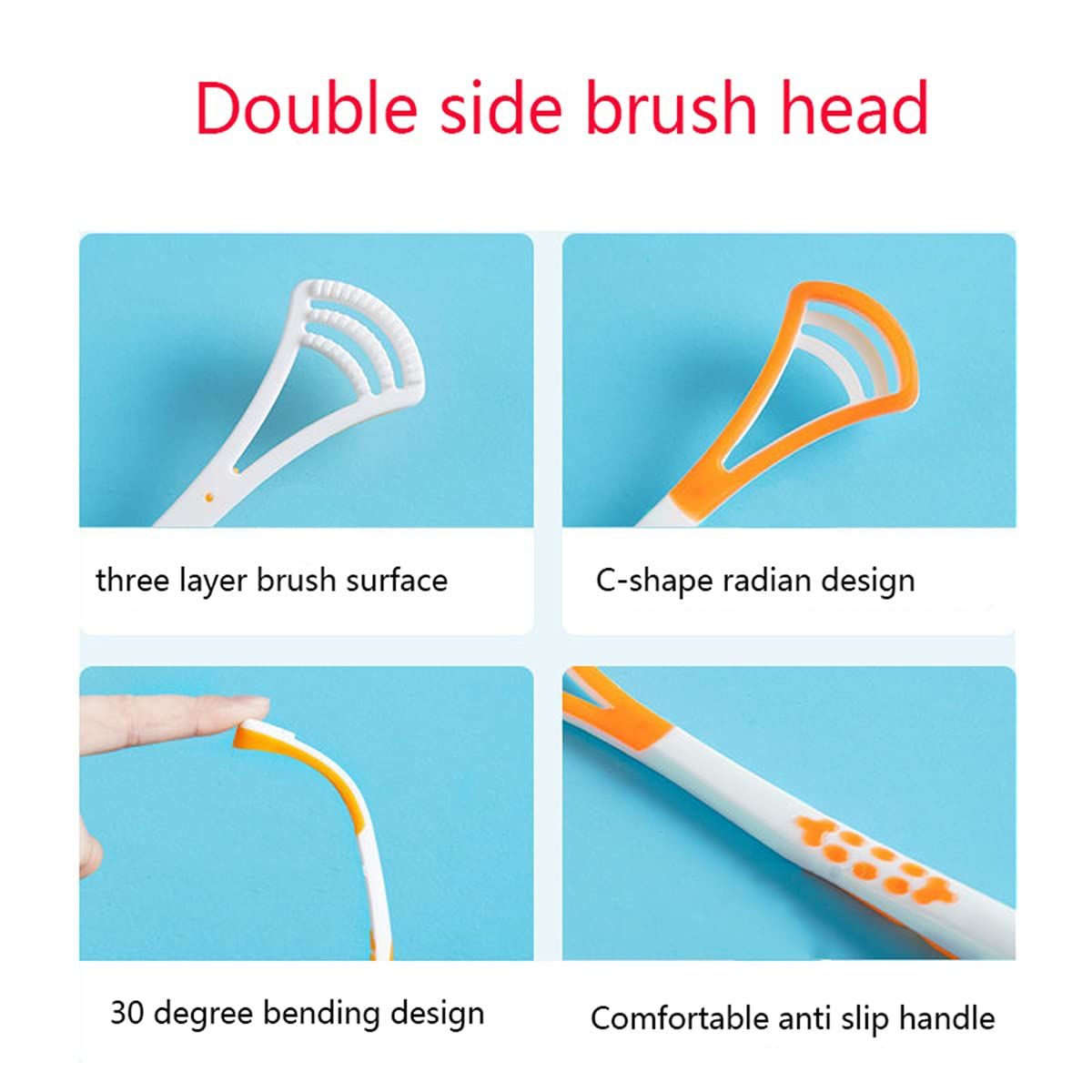 Four-piece tongue scraper and brush set for kids, helps fight bad breath and promote fresh oral health for babies and children.