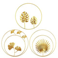 Three gold metal wall decor pieces featuring ginkgo and maple leaf designs, 11 inches, easy to install for bedroom decoration.