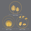 Three gold metal wall decor pieces featuring ginkgo and maple leaf designs, 11 inches, for bedroom wall decoration by Everything Baby