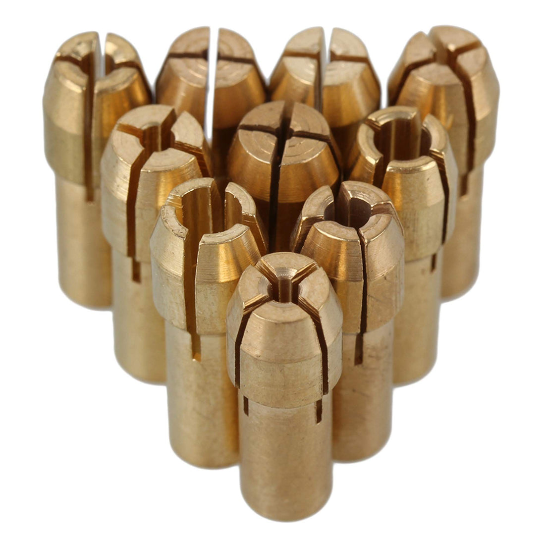 Set of 10 brass drill chucks with 4.8mm shank for rotary tools, suitable for electric grinding and DIY projects.