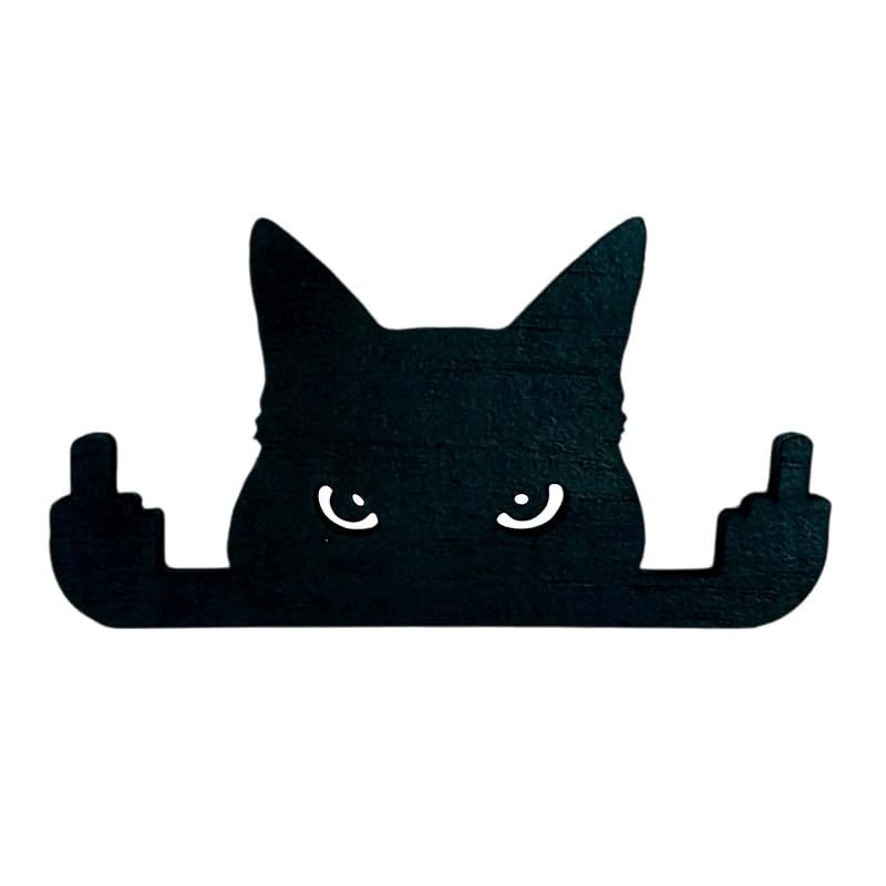 Black cat decor ornament featuring a humorous wall art figurine, ideal as a playful black cat gift for desk or home display.