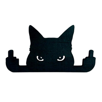 Black cat decor ornament featuring a humorous wall art figurine, ideal as a playful black cat gift for desk or home display.