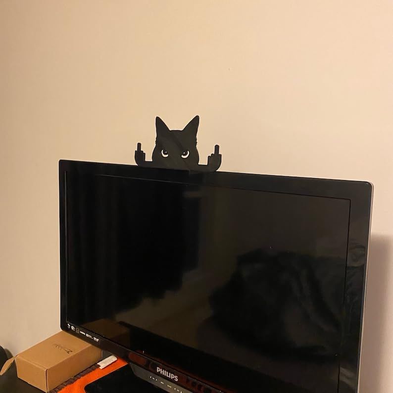Black cat decor ornament, funny wall art figurine for desk display, artistic black cat gift, from Everything Baby.