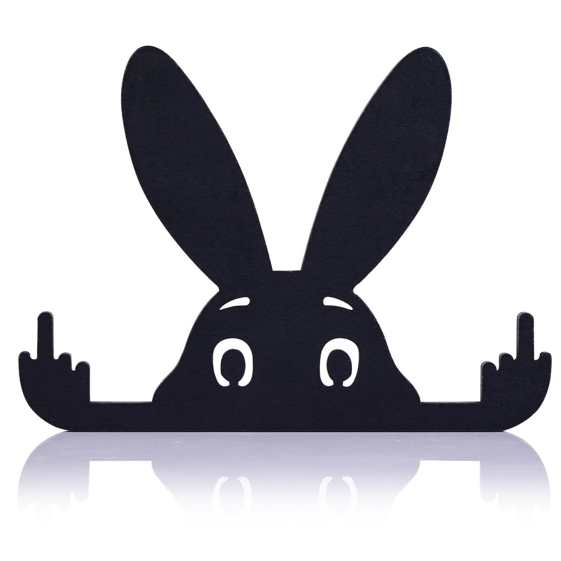 Black rabbit statue with raised middle finger, humorous decor toy figure, 5.9-inch size, perfect for playful baby and kid's room decor