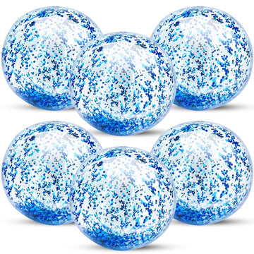 Six 23.6-inch jumbo sequins beach balls from Everything Baby, inflatable clear pool toys ideal for outdoor water play and swimming pools.