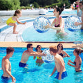 Six clear inflatable beach balls with jumbo sequins, perfect for kids' outdoor pool play and water fun in the pool or beach.