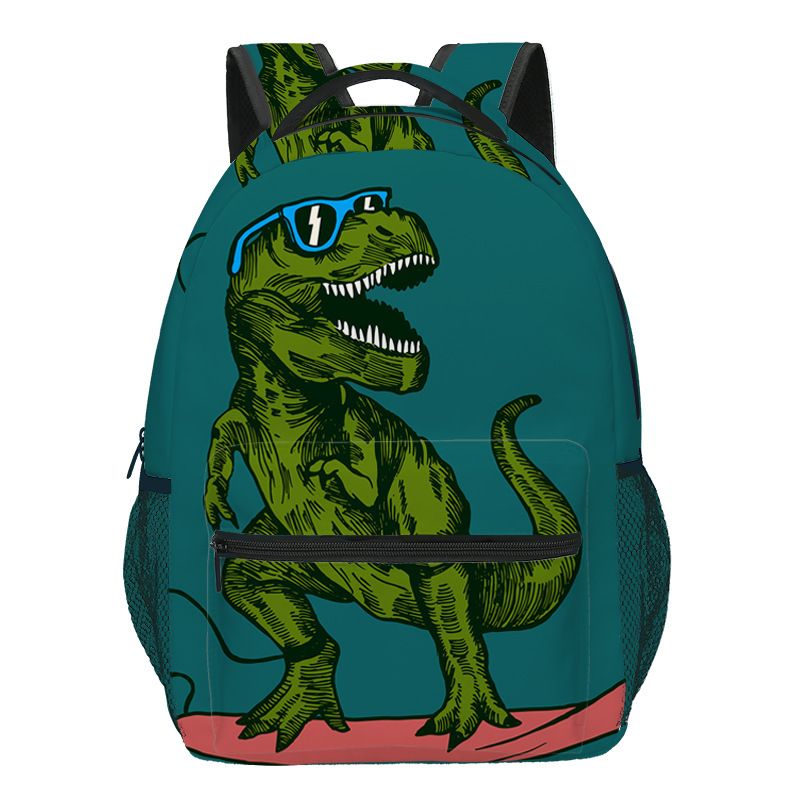 Colorful dinosaur surfer toddler backpack by Everything Baby, ideal for preschool kids, featuring fun dinosaur and surfboard design.