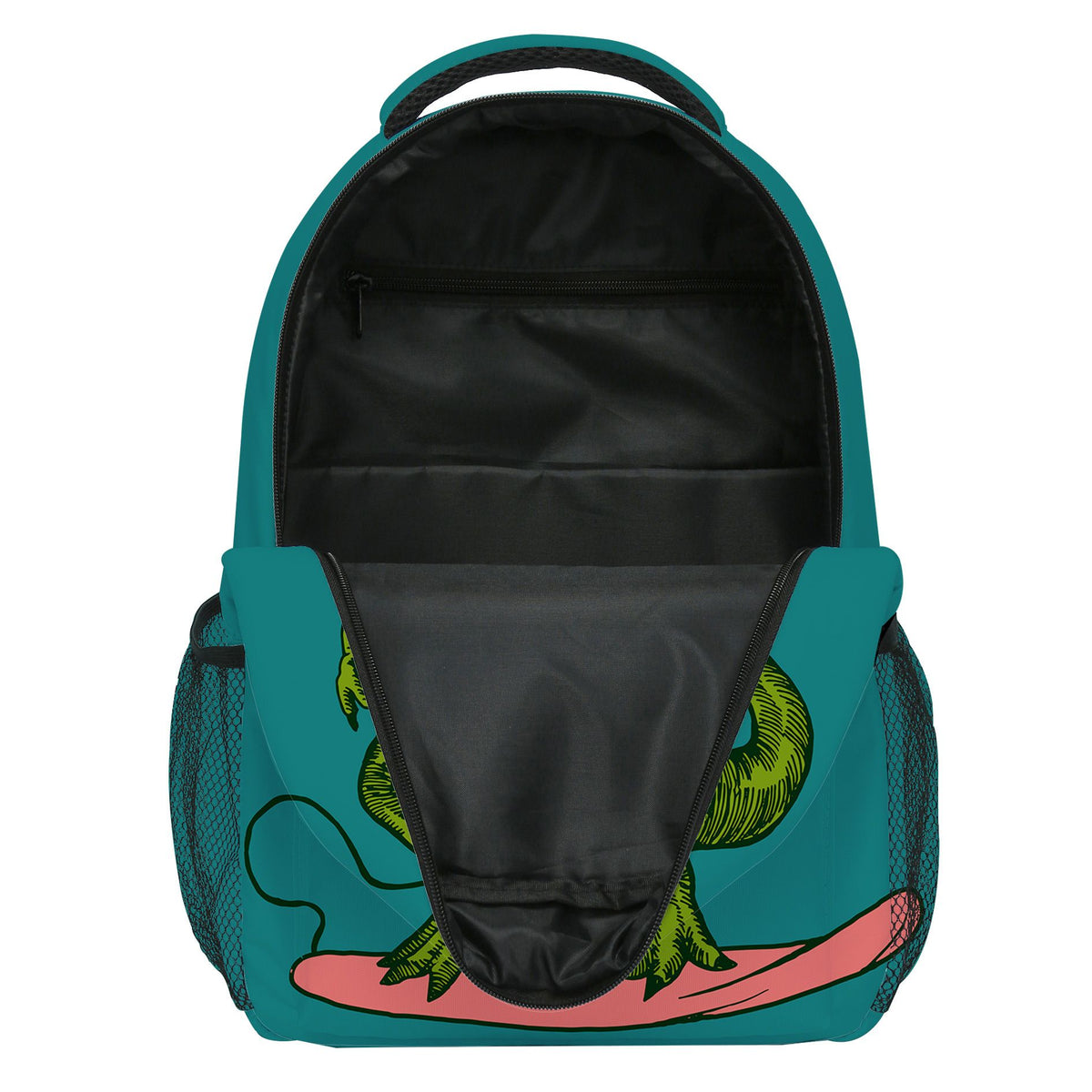 Dinosaur surfer toddler backpack for kids, featuring a colorful dinosaur design, suitable for preschoolers and kindergarten students.