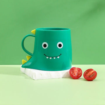 Cute dinosaur-themed plastic bathroom cup for kids, ideal as a toothbrush holder and tumbler for young children.