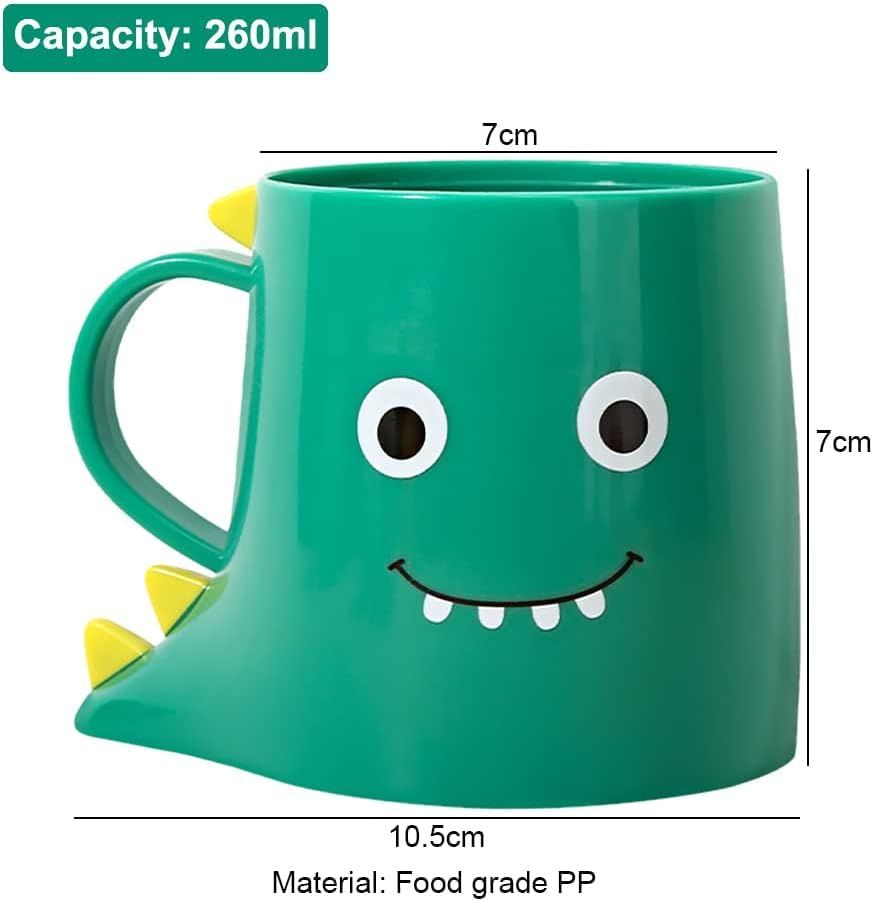 Cute dinosaur-themed plastic bathroom cup for kids, doubles as a toothbrush holder and tumbler, from Everything Baby.